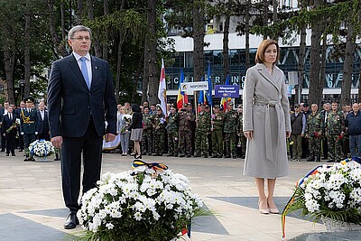 Moldovan president Maia Sandu visits the Eternity Memorial Complex in Chişinău on 9 May 2024
