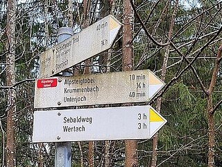 iSignpost showing the direction of the Sebald path near Wertach, Germany