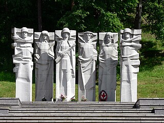 statues of Red Army soldiers at the Antakalnis Military Cemetery in Vilnius